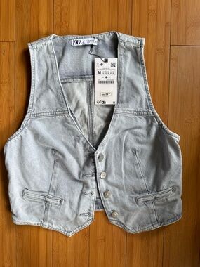 ZARA Light Blue Washed Denim Vest